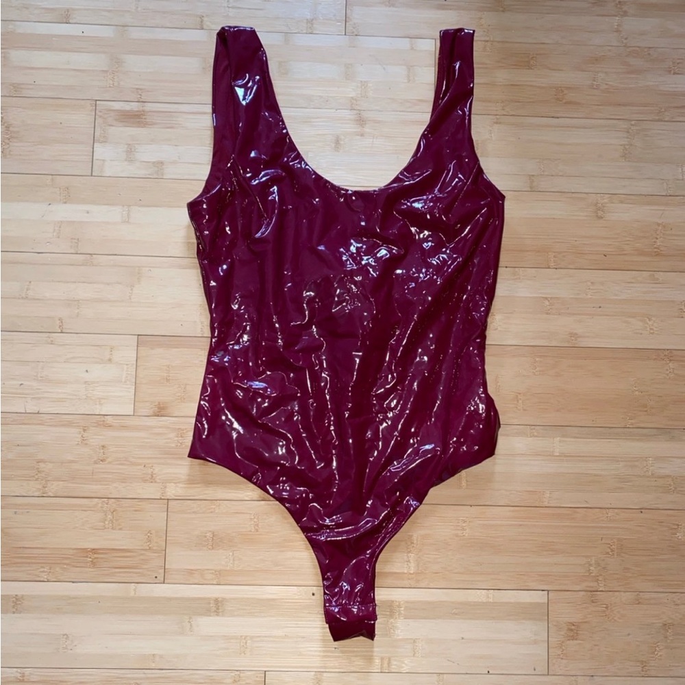 NWT Alderly Faux Leather Bodysuit Maroon - princess Polly